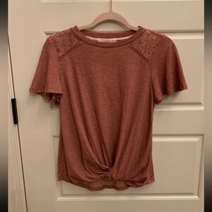 Rewind Flutter Sleeves Pullover Knotted Lace Knit Dusty Rose Pink Sz S